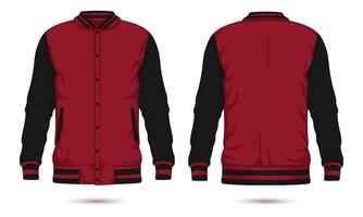 Red and black varsity jacket mockup front and back view vector