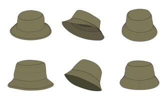 Set of different army green bucket hats vector
