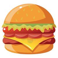 Close up of delicious burger with bacon and melted cheese on wooden table vector
