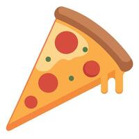 A slice of pizza sits on a white background. The pizza has a crispy crust. vector