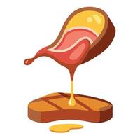 A juicy steak being drizzled with oil and sauce. enhancing its flavor and vector