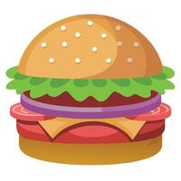 Beef burger. tasty hamburger with onion and tomato on a transparent background vector