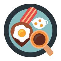 Fried egg and bacon breakfast with coffee in a pan with copy space image vector