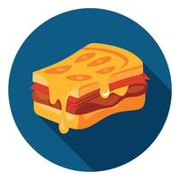 Gooey. delicious grilled cheese sandwich with bacon on dark background AIG51A. vector