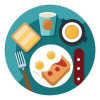 Hash Brown Breakfast. Scrambled Eggs. Bacon. and Toast in Panoramic View vector