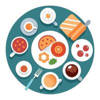 Breakfast Dishes on Restaurant Table from Above for Menu and Advertisement vector