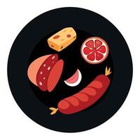 Italian cured meats on a black background viewed from the top with text space vector