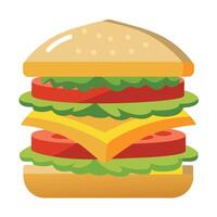 A sandwich with lettuce. tomato. and cheese is piled on top of another sandwich vector