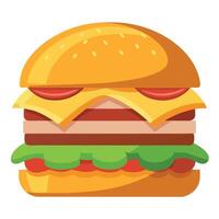 A juicy burger. piled high with layers of melted cheese and crispy bacon. vector