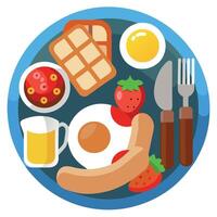 Full Scottish breakfast contained sunny eggs. sausages. toast and others vector