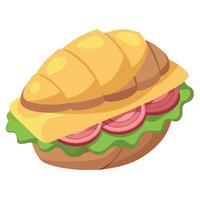 Croissant sandwich with ham and cheese isolated on transparent background. vector