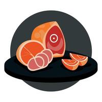 Jamon slices. dry italian prosciutto. raw pork ham isolated on black background. Slices of prosciutt vector