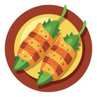 Bacon-wrapped jalapeno poppers with cheese. herbs. and spices. from above vector