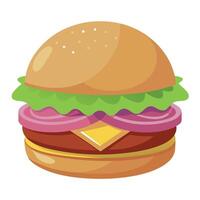 Burger with onions and cheese on white background with soft studio light. vector