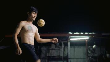 Exercise by playing men's sepak takraw. Training skills in sepak takraw and tekkball. photo