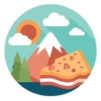 A pizza of bacon in a picnic during a day of walking on the mountain.. generative IA vector