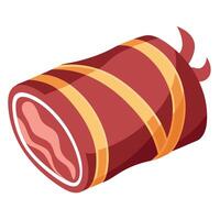 A side view of beef filet mignon. wrapped in bacon and seasoned with salt and pepper vector