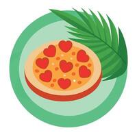 Hearty pizza on a palm leaf plate against a minimalist or empty room background vector