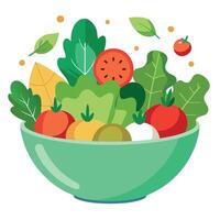 A large bowl of salad with a variety of ingredients including lettuce. tomatoes vector