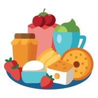 Assorted breakfast items with fruits and baked goods isolated transparent background vector