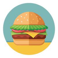A Cheeseburger with beef. lettuce. tomato. cheese. cucumber with beautiful background vector