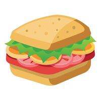 Isolated sandwich with ham tomato cheese onion and lettuce on white background vector