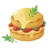 A Buttery Biscuit Drenched in Creamy Gravy. Topped With Crispy Bacon and Fresh Herbs vector