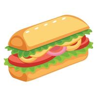 Delicious Sub Sandwich With ham . Cheese. and Lettuce on transparent background vector