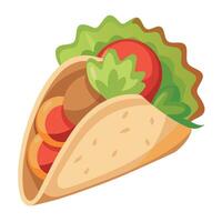 Gyros pita with chicken onion and tomato isolated on transparent or white background vector