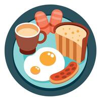 Breakfast. Fried eggs. bacon. bread. bean soup arranged on a plate. white background vector