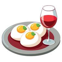 Eggs meurette or poached eggs with red wine sauce closeup on the plate on the table vector