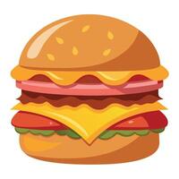 A mouth-watering burger. perfectly stacked with gooey cheese and crispy bacon. vector