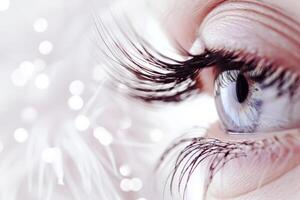 Detailed macro image of an eye with professionally applied eyelash extensions photo
