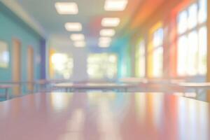 Abstract blurred school background, focused on classroom and learning environment. photo