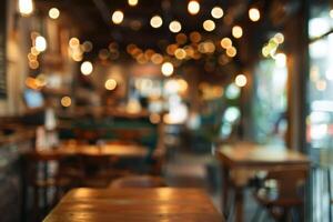Blurred abstract coffee shop background, atmospheric cozy cafe interior shot. photo