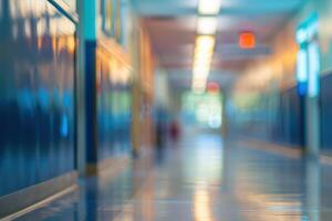 Abstract blurred school background, focused on classroom and learning environment. photo