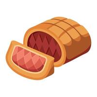 A modern interpretation of beef wellington. with a perfect pastry shell. sliced open to reveal vector