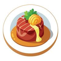 Bacon-wrapped filet mignon cooked to perfection. served with garlic mashed potatoes vector