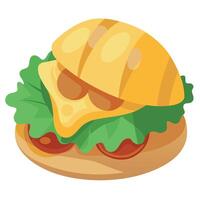Breakfast sandwich with scrambled eggs. sausage. cheese. and spinach on a croissant vector