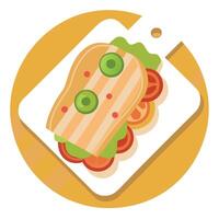 Close up top view of a bacon and olive sandwich on a cutting board no people copy space image vector