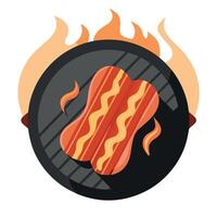 Close-up shot of cooked bacon on a grill. with visible sizzle marks and seasonings. vector