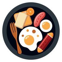 English breakfast with fried eggs bacon sausages beans toasts on dark background. vector