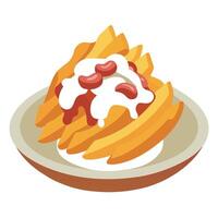 Loaded Fries with cheese bacon and sour cream isolated on transparent background. vector