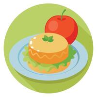 Create an inviting and delicious photo of seared crab cake with green apple salad. vector