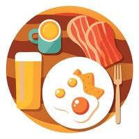 Delicious Breakfast Plate with Scrambled Eggs. Crispy Bacon. and Toast on Rustic Wooden Table vector