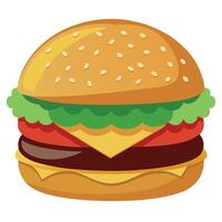 Beef Burger with cheddar. coleslaw. beef patty. lettuce. brioche bun without sesame vector