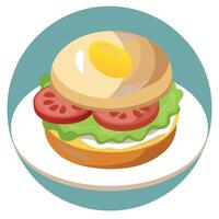 Hearty Breakfast Sandwich on a Bagel with eggs cucumber bacon and cheese background vector