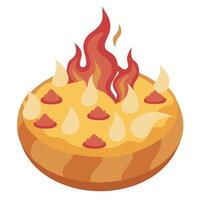 Flammekueche with crispy. golden crust and topped with onions. bacon. and a creamy sauce vector