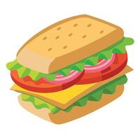 Close-up of a sandwich made with sliced bread. filled with fresh vegetables and deli meat vector
