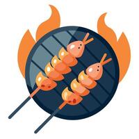 A close-up of marinated shrimp skewers sizzling on a hot grill. with grill marks visible vector